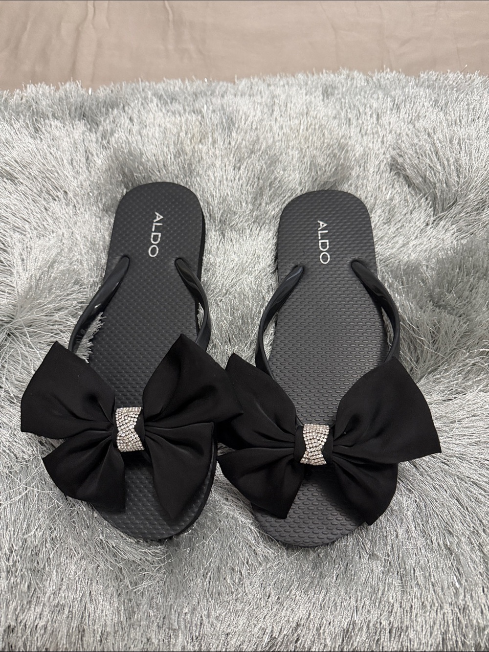 Aldo Black Bow Rhinestone-Accent Flip Flops